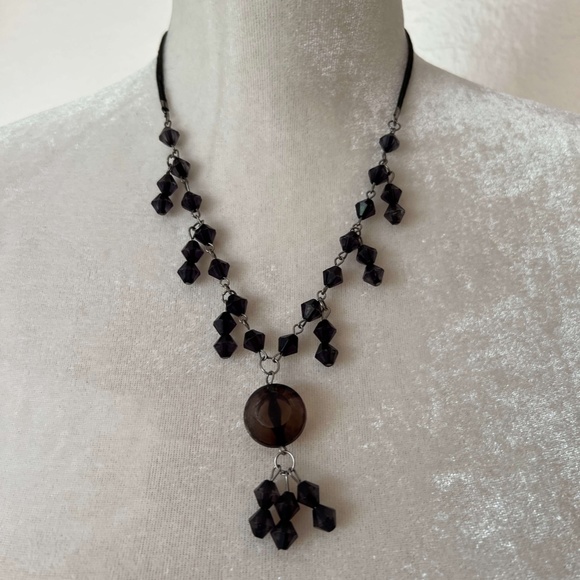 Jewelry - VINTAGE: Black Beaded Chain Necklace - Adjustable Length